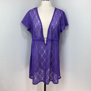 Jaclyn Smith Purple Lace Swimsuit Cover Up Tunic Top XL Beach Vacation Resort
